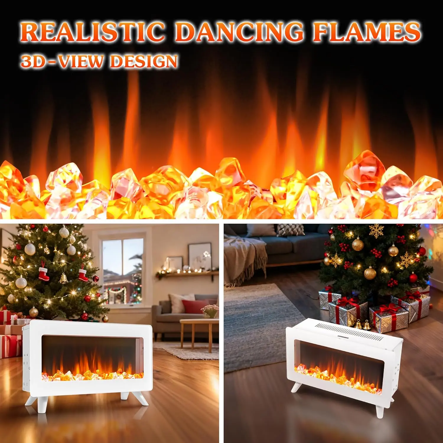 دفاية كهربائية 16 بوصة مع لهب ثلاثي الأبعاد، سخان مساحة داخلي بالأشعة تحت الحمراء، 1500 وات، حماية من الحرارة الزائدة (أبيض) #6