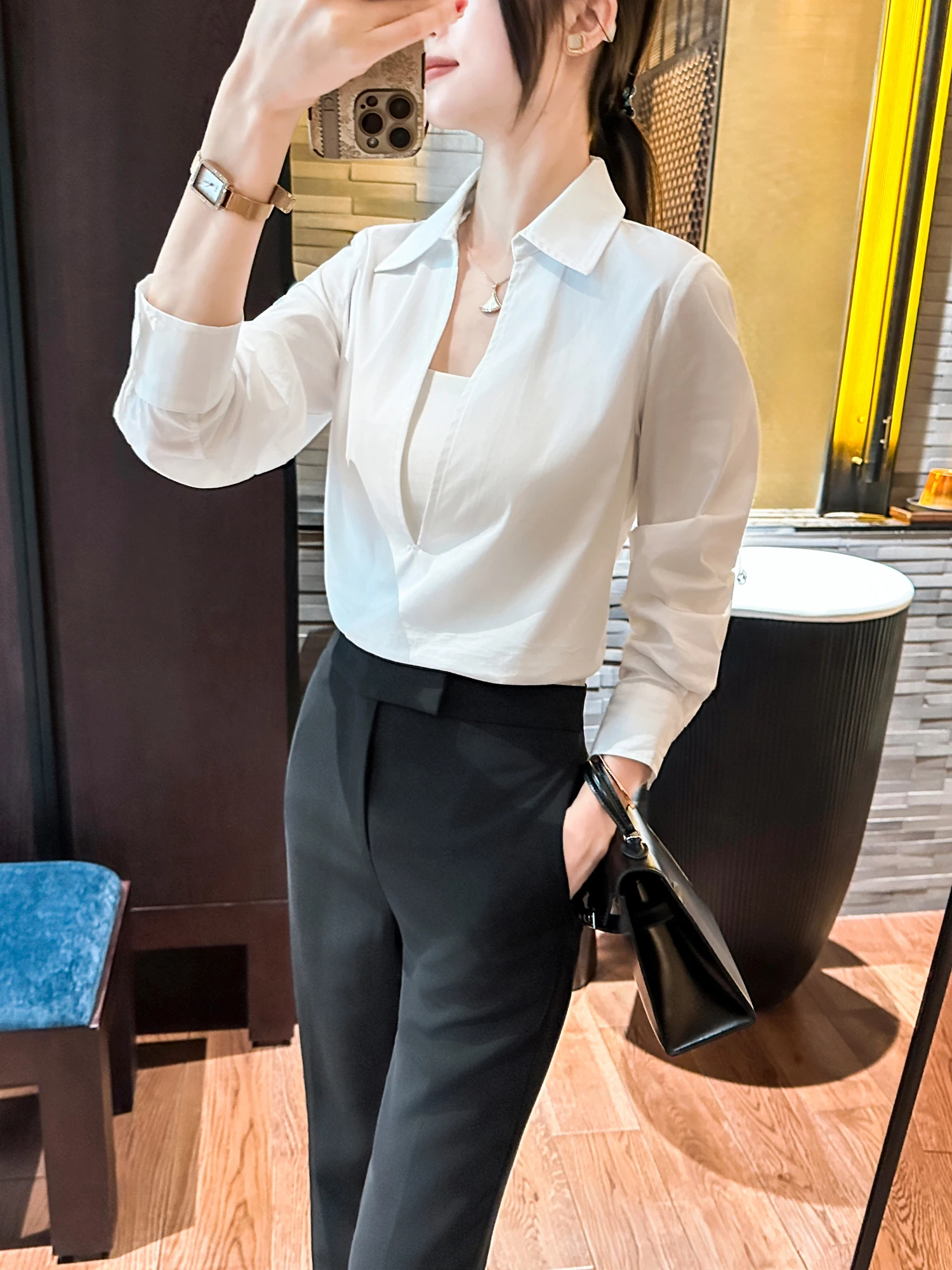 

Slimming Effect White irt Cover up Commute Sle arp Aosphere Sensation Women's Long Sve Button up Collar irt