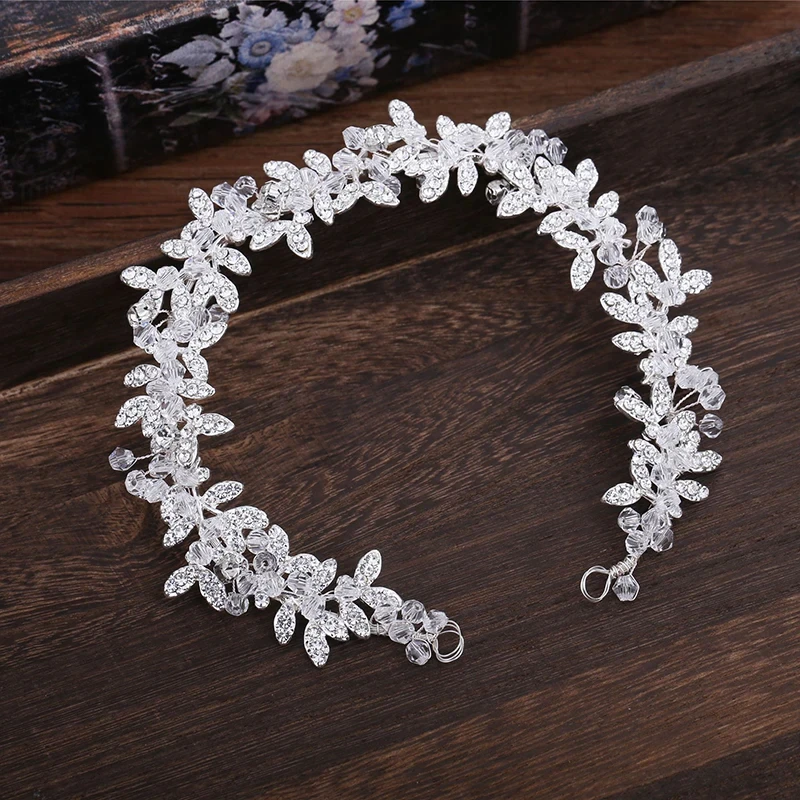 Hot Sale Ladies Silver Color Crystal Bridal Wedding Tiara Accessories Flower Pearl Crystal Chain Headband Hair Clip Comb Jewelry image 3