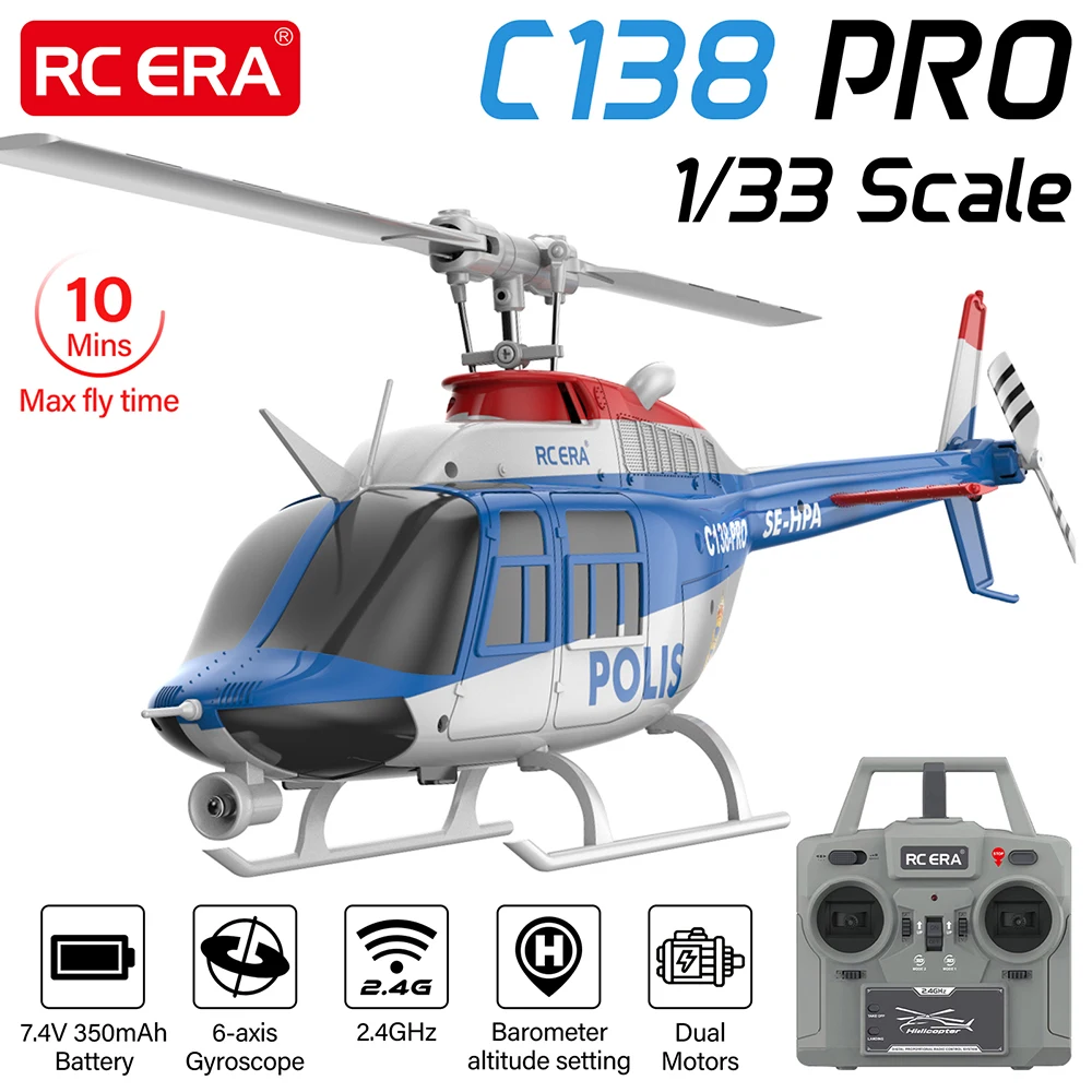 

RC ERA C138 PRO Вертолет 1/33 6-канальный 6-осевой гироскоп 2,4G Оптическое позиционирование потока 100 м Расстояние 10 минут Время борьбы RC Вертолет