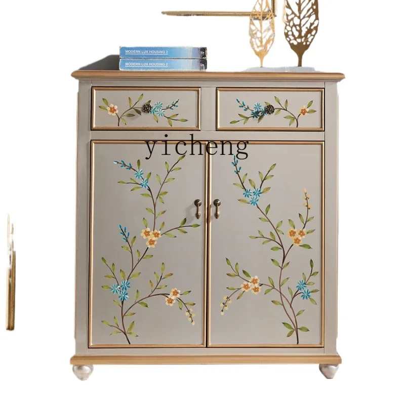 

ZK light luxury painted shoe cabinet home door simple modern entry solid wood American entrance storage cabinet living room