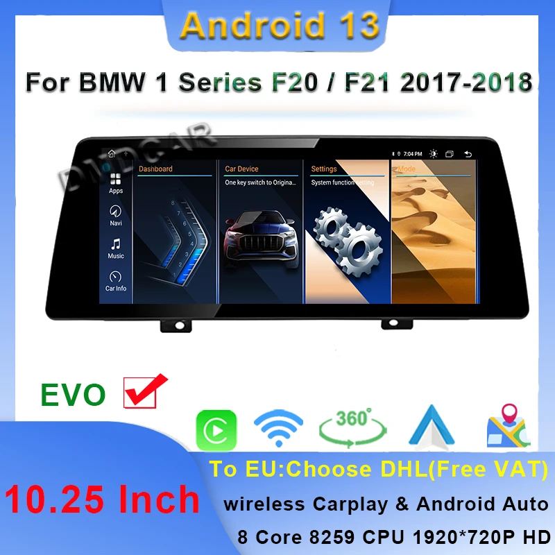 

10.25” 8G+128G MTK 8581 Android 13 For BMW 1 Series F20 EVO Car Multimedia Radio Stereo Carplay Screen GPS Navi Video Player 4G