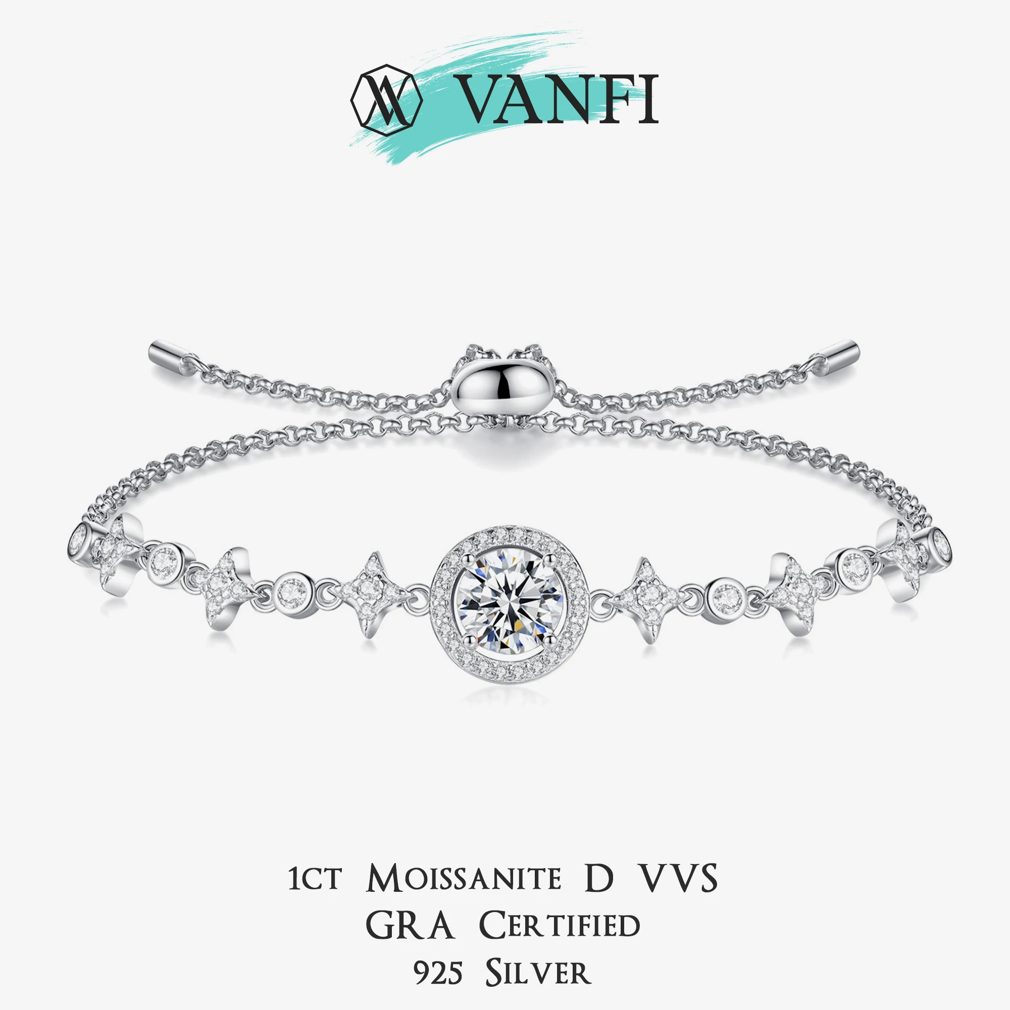 

Kfvanfi Регулируемый женский браслет из муассанита, стерлинговое серебро 925 пробы, белое золото 18 карат, роскошные высококачественные сертифицированные ювелирные изделия