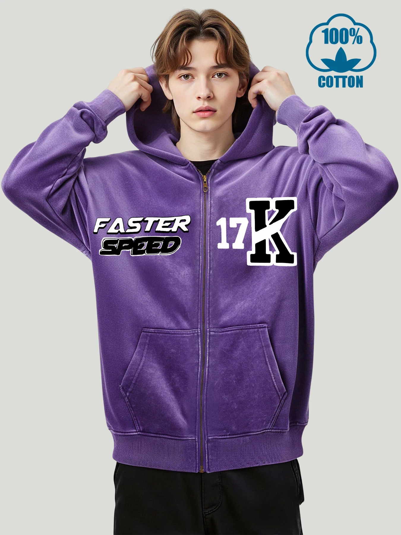 

Faster Speed 17, художественная буква K, потертые куртки на молнии, мужская модная повседневная толстовка, хлопковые осенние толстовки, свободный пуловер, мужской