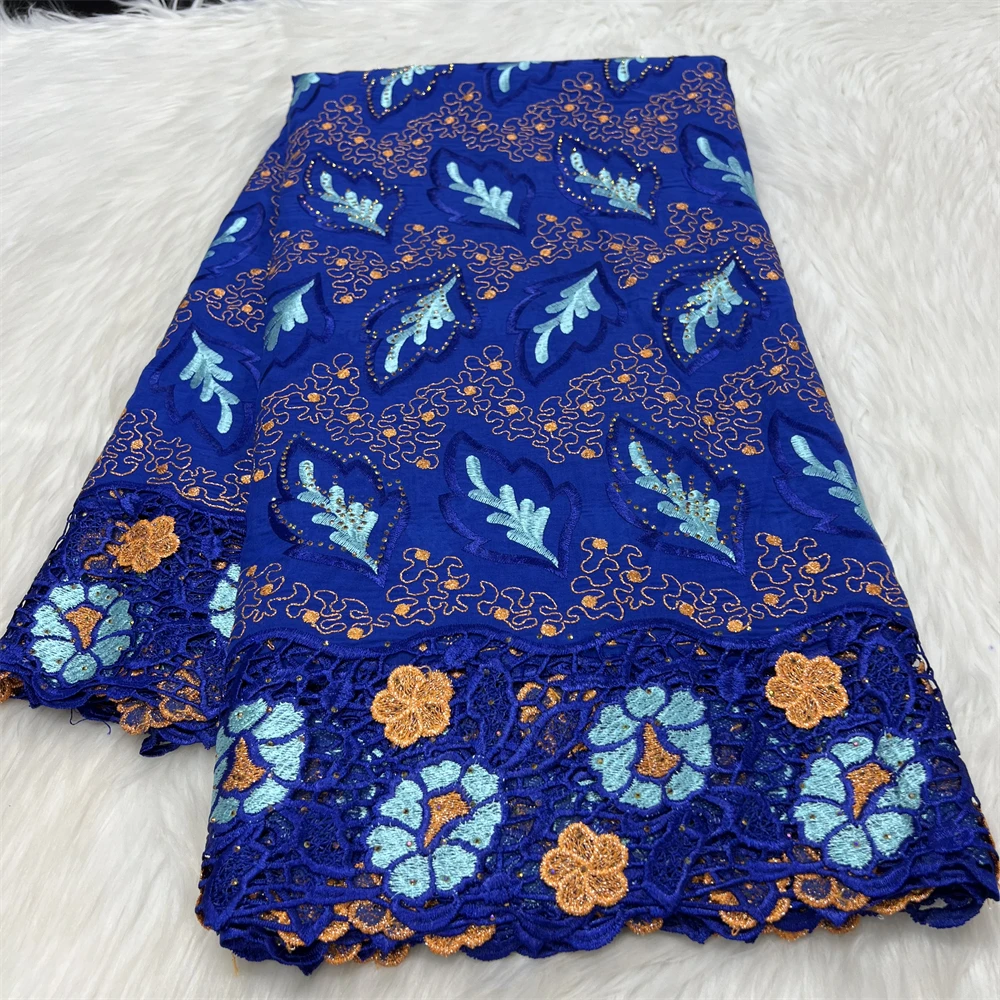 Lafaya With Stones Swiss Voile Lace Fabric 2024 High Quality Lace Cotton Fabrics Embroidery For Women Dress 5Yards