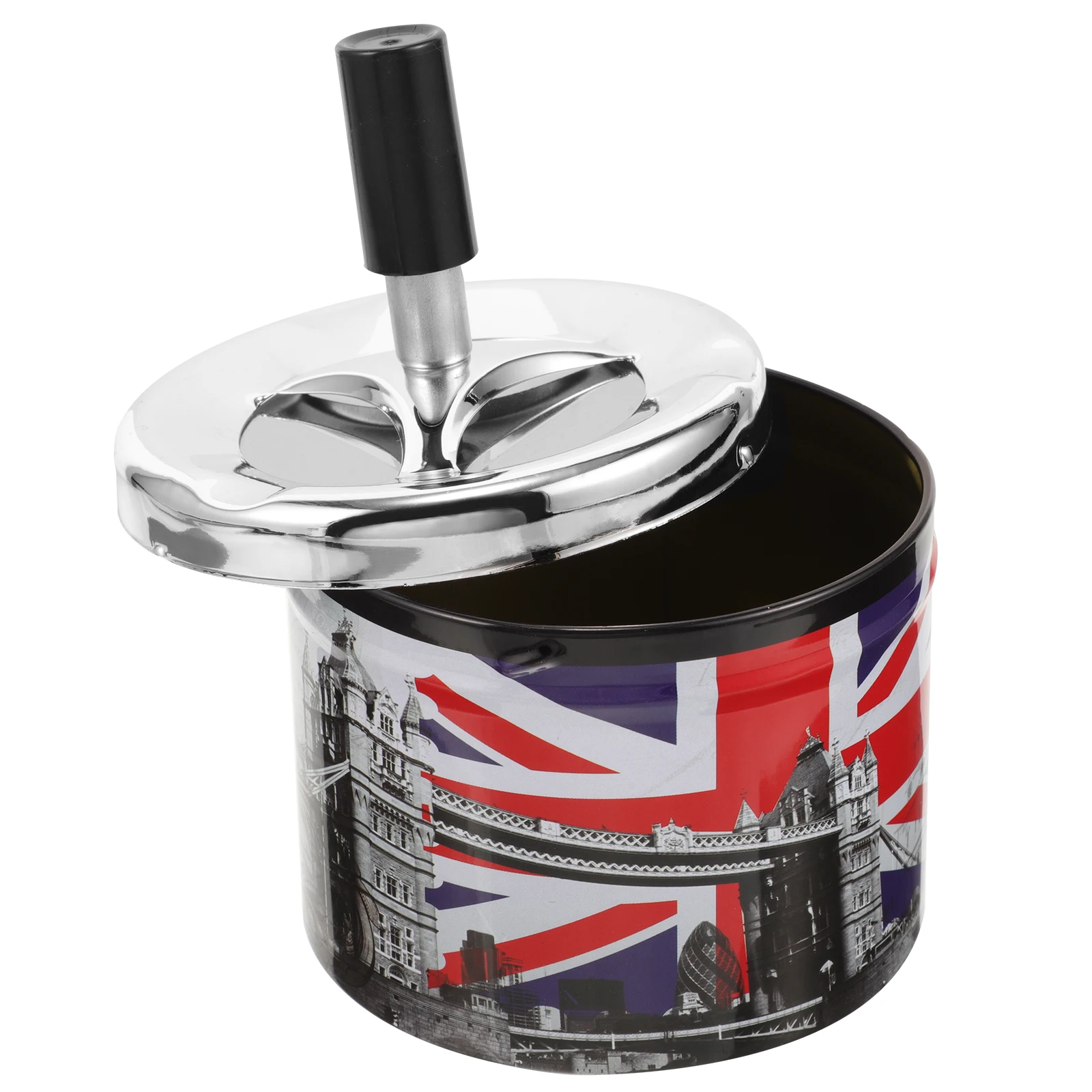 

Swivel Lid Ashtray Decorative Metal Cigarette Smokeless Indoor London Souvenirs Gifts Trendy Iron Home Desktop Tabletop