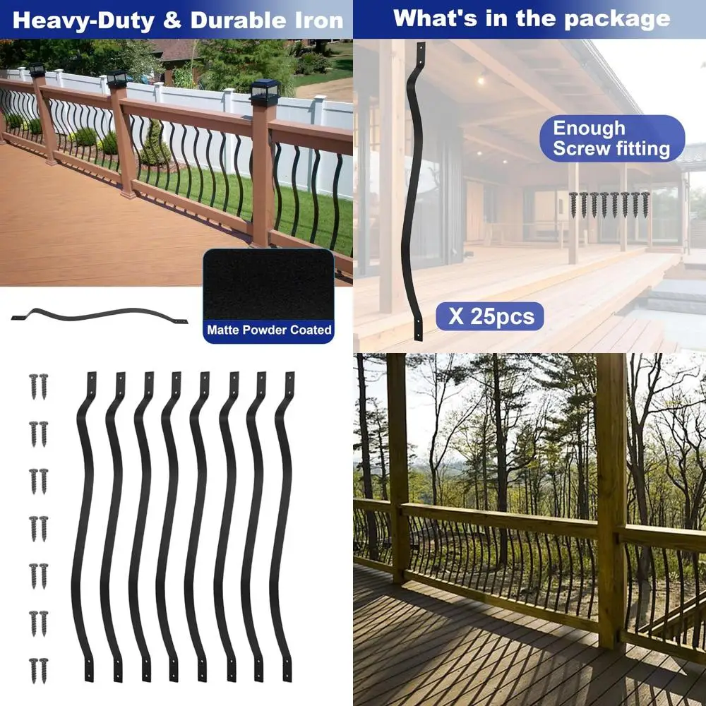 25-Pack 32.25 Metal Staircase Spindles with Screws, Wavy Design Outdoor Porch Railing
