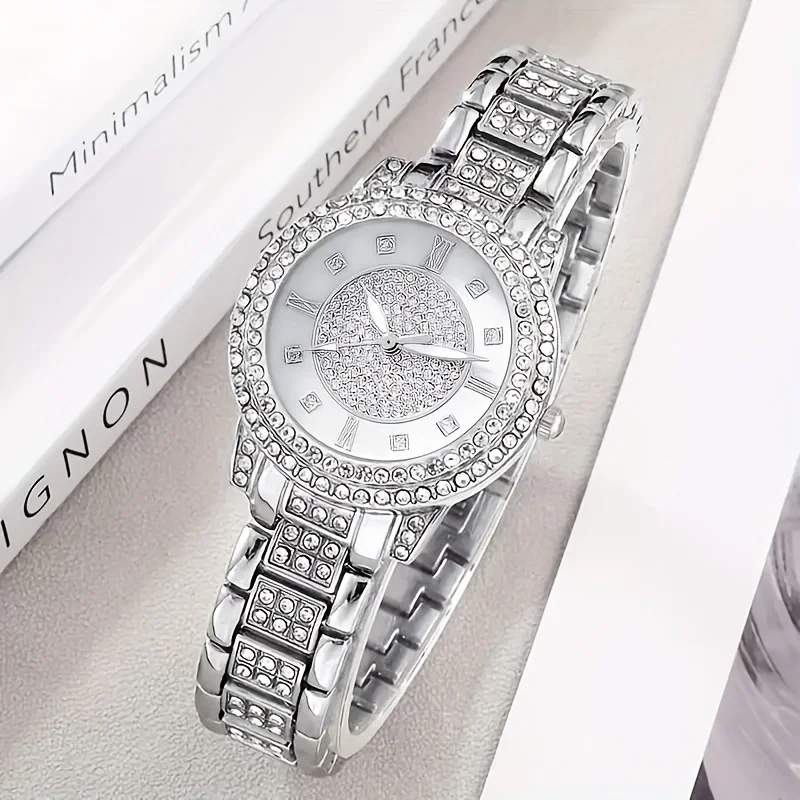 Radiant-reloj de cuarzo con diamantes de imitación para mujer, conjunto de joyería con números romanos de primera calidad, pantalla analógica, colección de 6 piezas