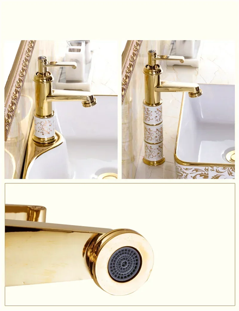 Light Luxury Ceramic Gold Counter for Bathroom Premium Quality High Quality Easy to Clean Stable Structure Easy Assembly
