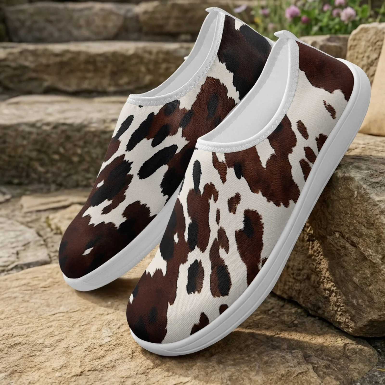 XIXIRIMIDO Women's Slip-on Wide-toed Shoe Nurse Shoes Men's Sneakers Casual Shoes Zapatillas de Mujer Tenis Feminino Cow Print