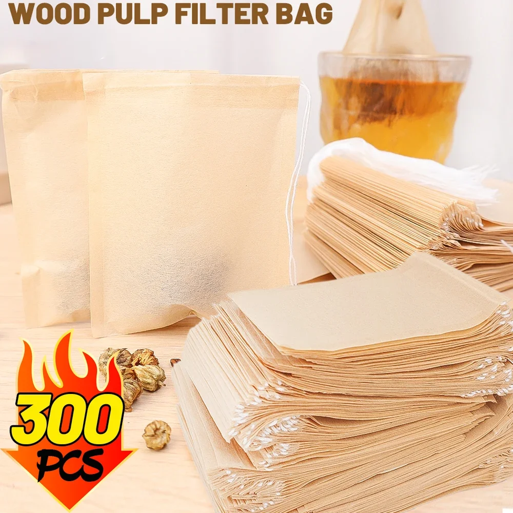 300/100 יחידות שקיות תה חד פעמיות מבד נייר ביודגרדבל עם מחרוזת שקיות ריקות עם חוט לתבלינים, קפה ורחצת רגליים