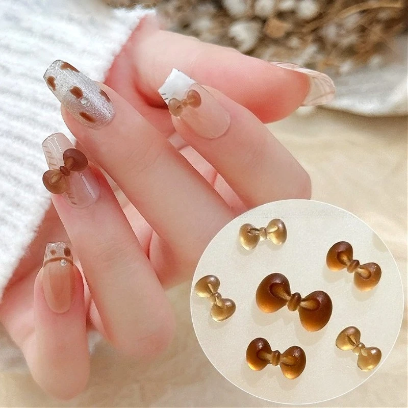 

Maillard Bow Frosted Tie Caramel Brown Colorful Bowknot Resin Leopard Nail Art Decorations Ribbon Manicure Accessories Wholesale