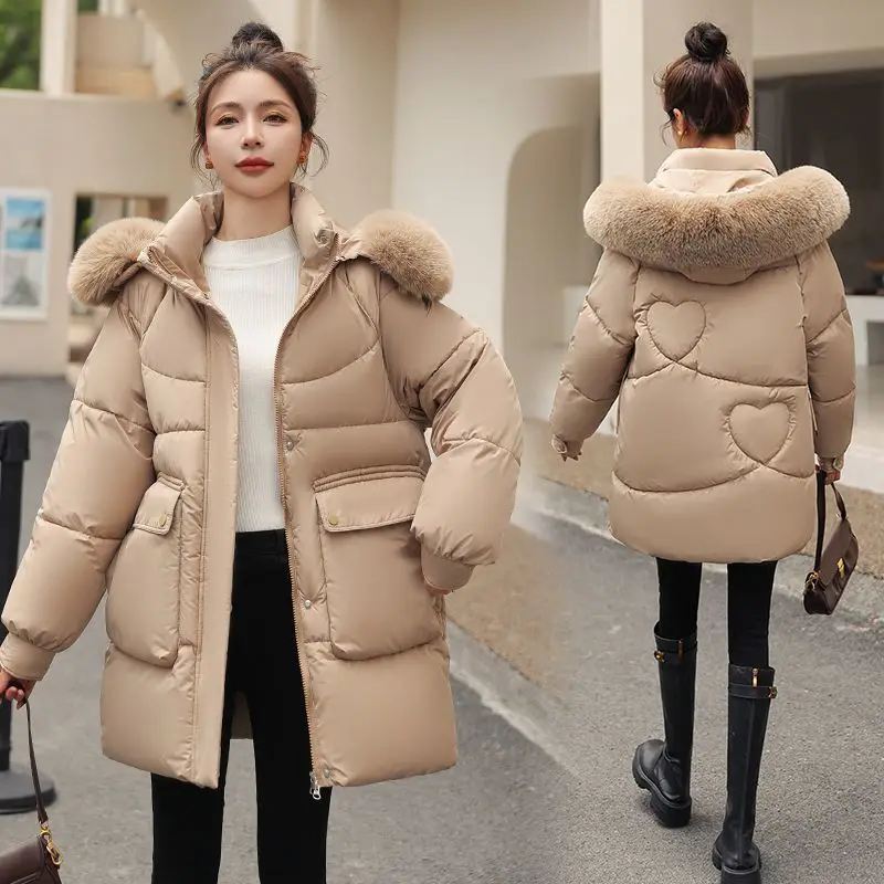 Down Cotton Dress Ladies new style 2023 wool collar thickened bread dress cotton-padded jacket ladies' winter jacket parkas