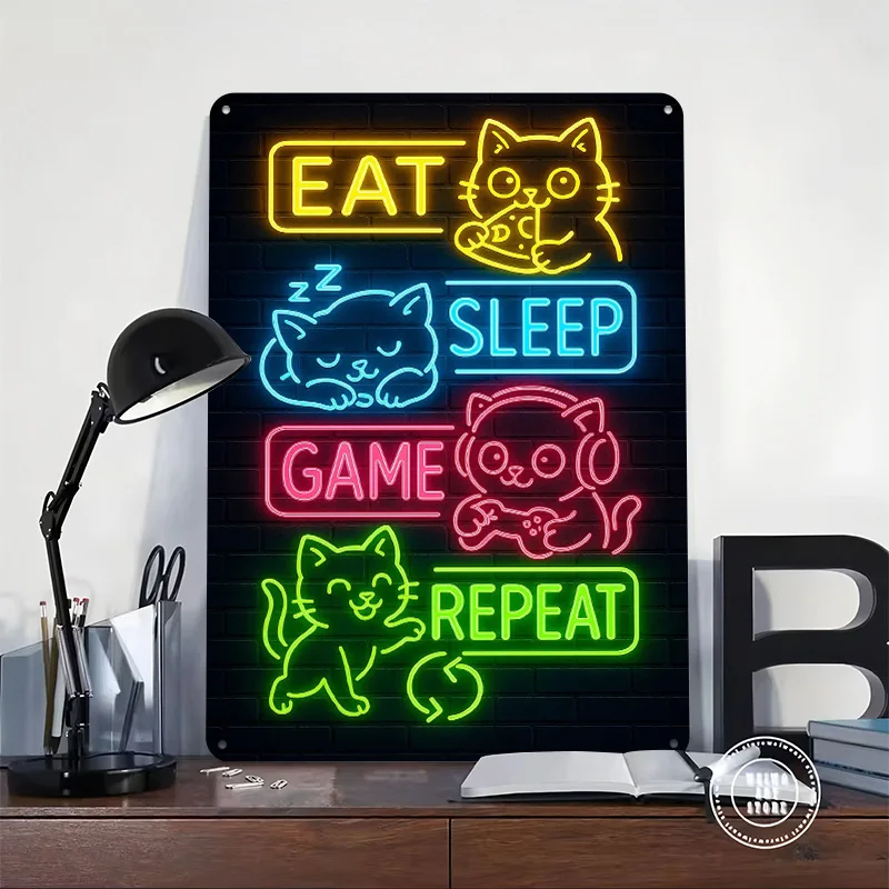 لافتة ألعاب القطط - ملصق معدني لعبة Eat Sp علامات معدنية جدار ديكور فني للمنزل علامة قصدير مخصصة لتزيين المنزل عناصر ريترو #2