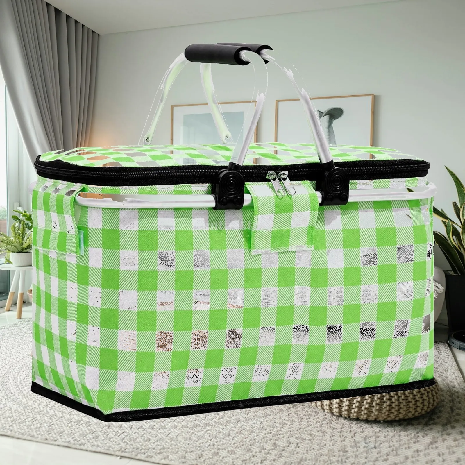 Rectangular Insulated Cooler Bag Structured Cooler Bag with Zippered Lid Thermal Food Carrier Sturdy Reusable for Picnics