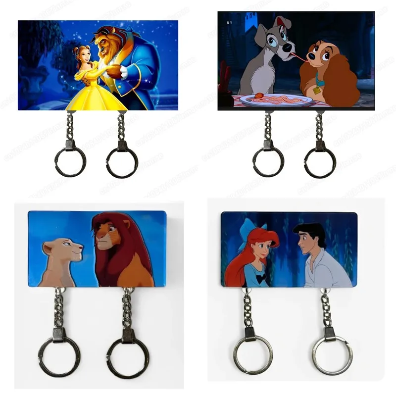 

Disney Princess Anime Keychain Holder Cute Up Stitch Cars Couple Keychain Refrigerator Magnet Party Decoration Kids Toys Gifts