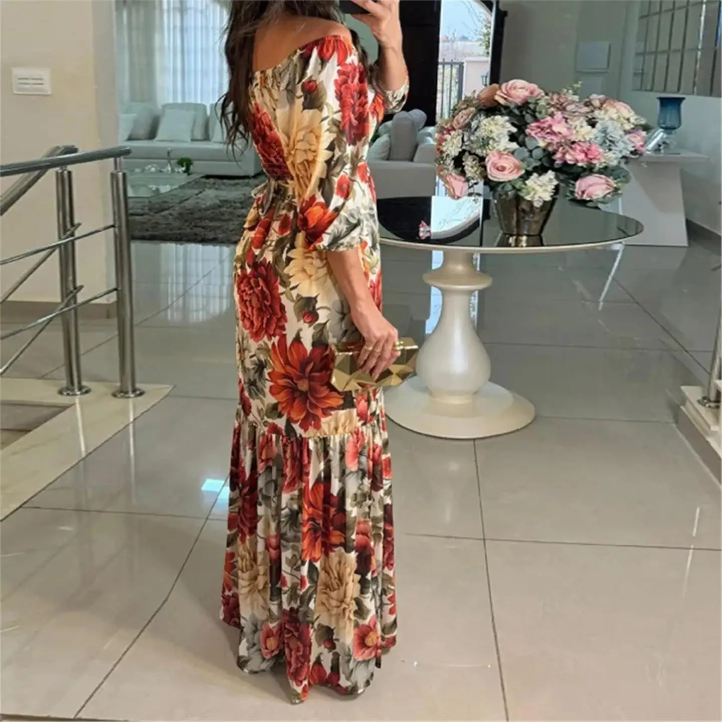 Ele Faionable V-Ne imprimé Midi Dr printemps 2025 vêtements pour femmes taille haute H-Sle tenue décontracté t-shirt-fibre d'acétate