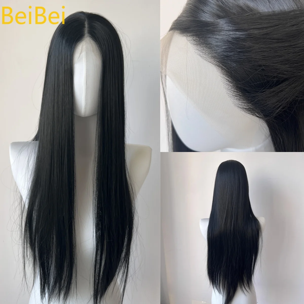 

BeiBei Straight Black Synthetic Lace Front Wig Long Straight Jet Black Synthetic Wigs for Women Heat Resistant Hair Wig Cosplay