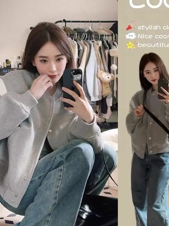 

ay Baseball Jaet Women's ort Sle Korean Faion Spring 2026 Small Size Fraance Wind Sweater Jaet Commute Sle Lo...