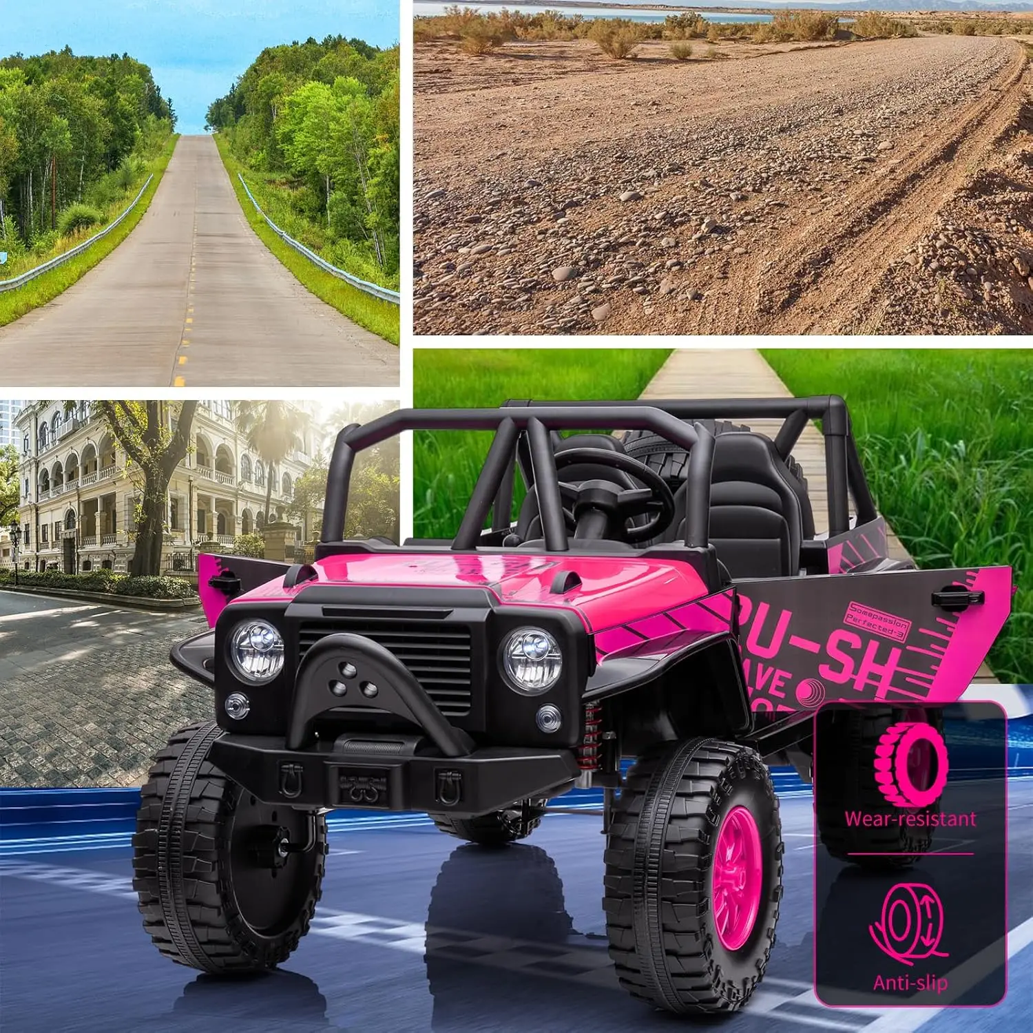 Veicolo elettrico per bambini a 2 posti 24V con telecomando Sedile extra largo da 19 pollici Doppi motori Freno morbido Luci a LED Musica Ragazzi Ragazze