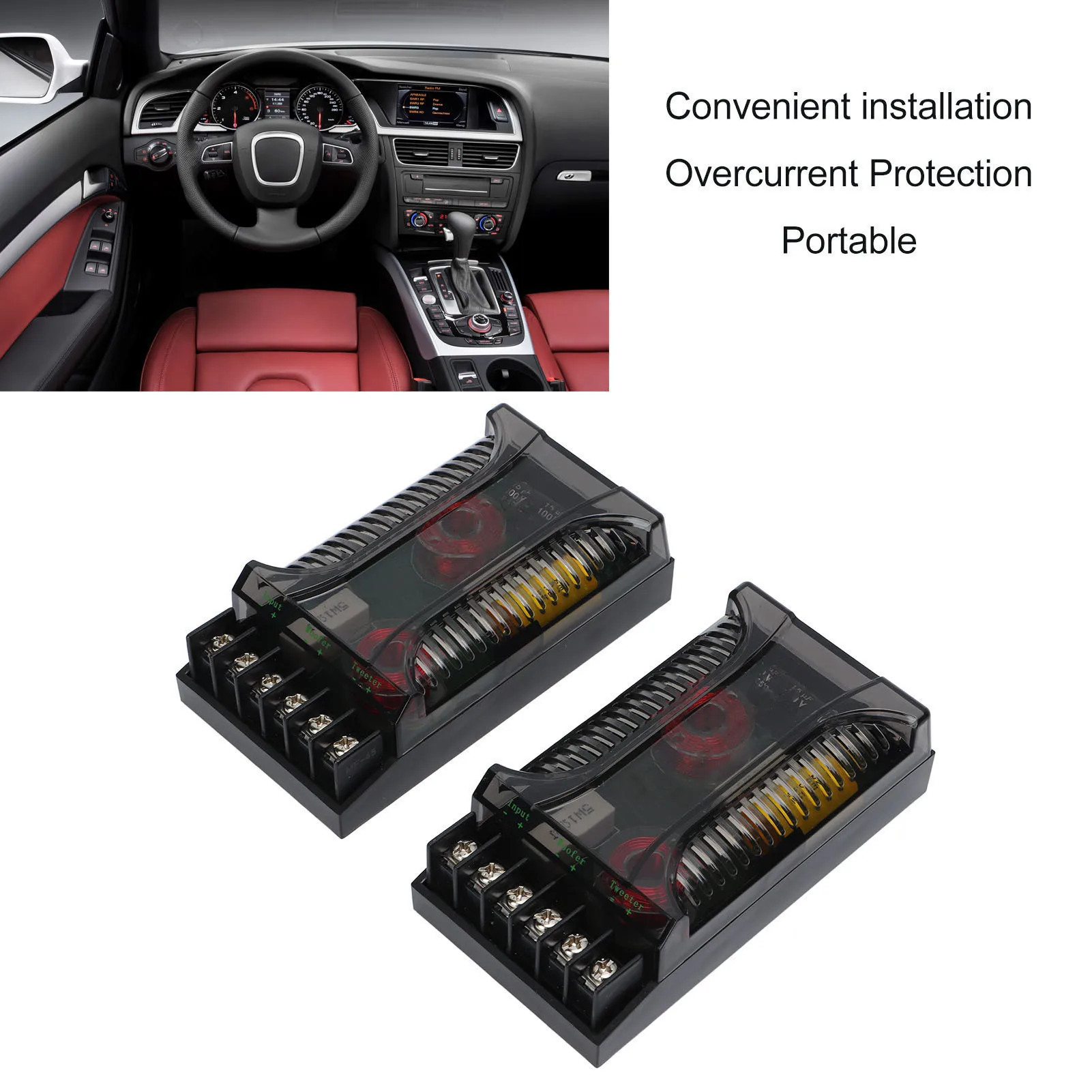 

2 Way Car Audio Crossover Overcurrent Universal Heat Dissipation Speaker Frequency Divider Car Audio Crossover