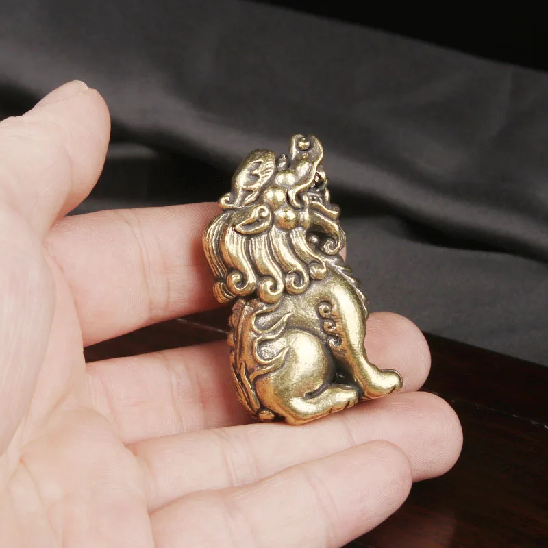 Brass Mythical Beast Suanni Handicraft Desktop Ornament Auspicious Beast Roaring Towards The Sky Antique Bronze Ware New Decor