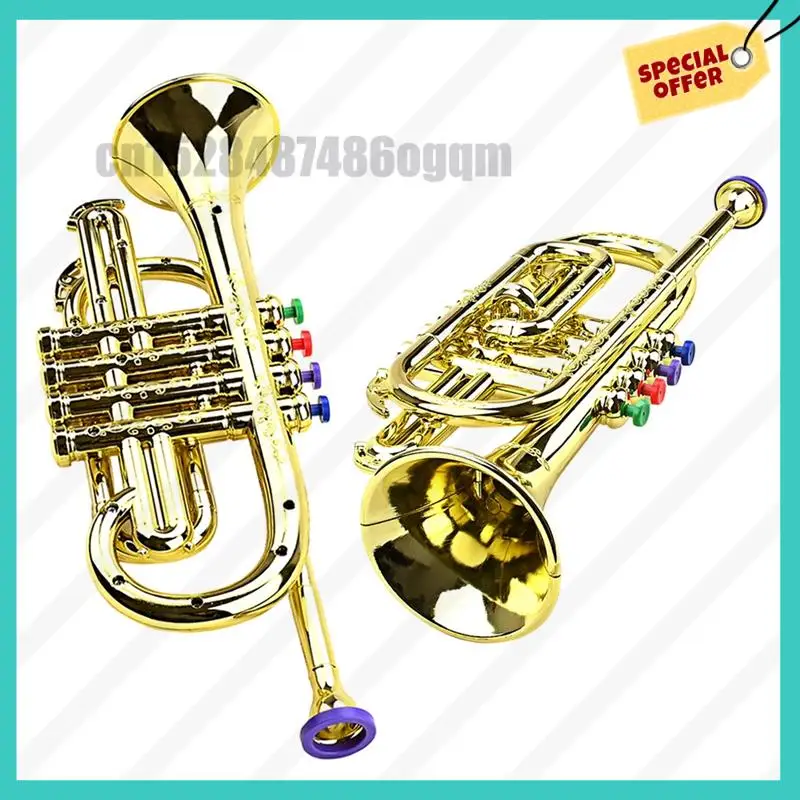 -ABJZ Trumpet Kids آلات النفخ التعليمية الموسيقية ABS Gold Trumpet مع 4 مفاتيح ملونة للأطفال