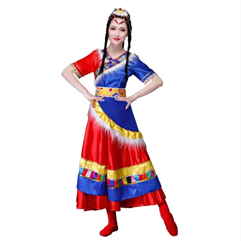 

High quality Tibetan dance performance costumes Ethnic minority dance performance costumes Xizang Zhuoma Square dance suit