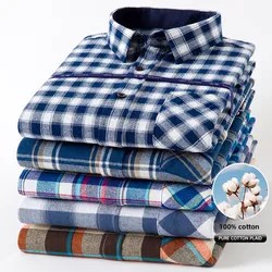Flannel 100% CottonLong-sleeve ShirtsPlaid Brushed Long Sleeve Shirt Wrinkle Resistant Business Casual Men Clothes