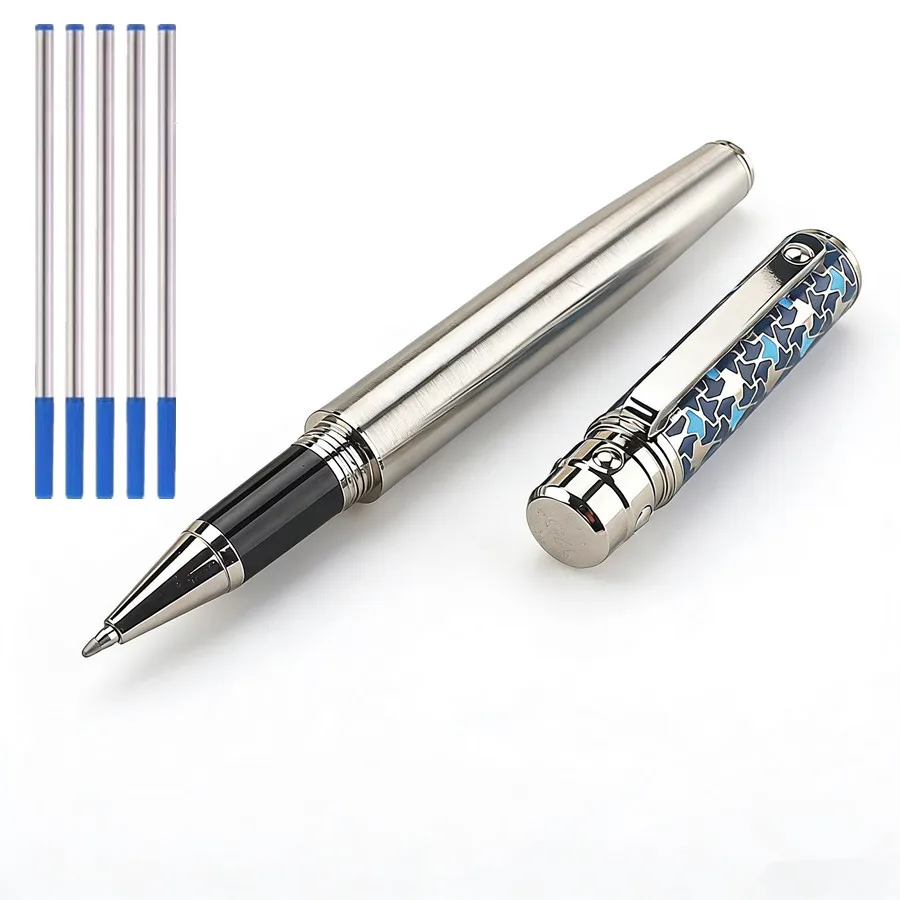 High-Grade Stainless Steel Metal Ballpoint Pen, Exquisite Enamel Decor Business Pen, 0.7mm Fine Point Smooth Writing Pen