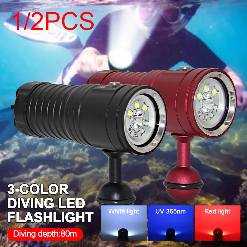 

1/2pcs LED Tactical Diving Flashlight Light Torch 10000Lm with 26650 Battery IPX8 Underwater 100M Waterproof Video Camera Lights