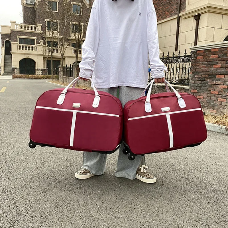 Maleta de viaje, bolsa de equipaje rodante, bolsa de viaje con carrito de viaje corto de negocios, bolso de gran capacidad con ruedas para hombres y mujeres