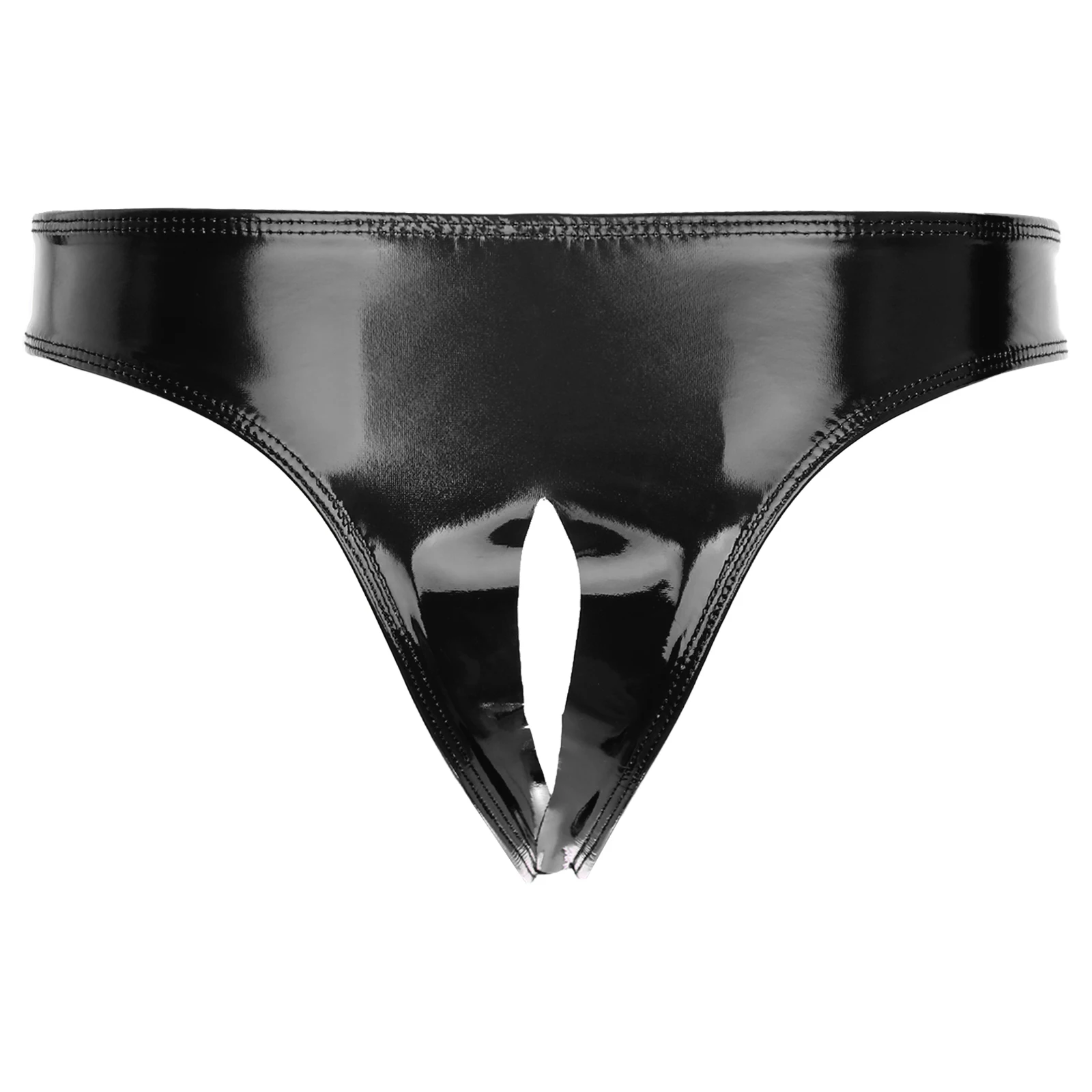 Mens Sexy Lingerie Open Crotch Sissy Panties Wetlook Latex Leather Crotchless Thongs Low Waist Open Butt Briefs Cutout Underwear