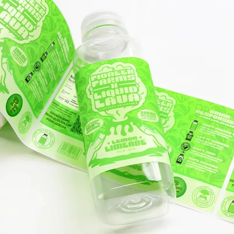 ملصقات فينيل شفافة مخصصة | ملصقات زجاجات المشروبات والعصير المقاومة للماء | ملصقات تغليف شعار العلامة التجارية الشخصية