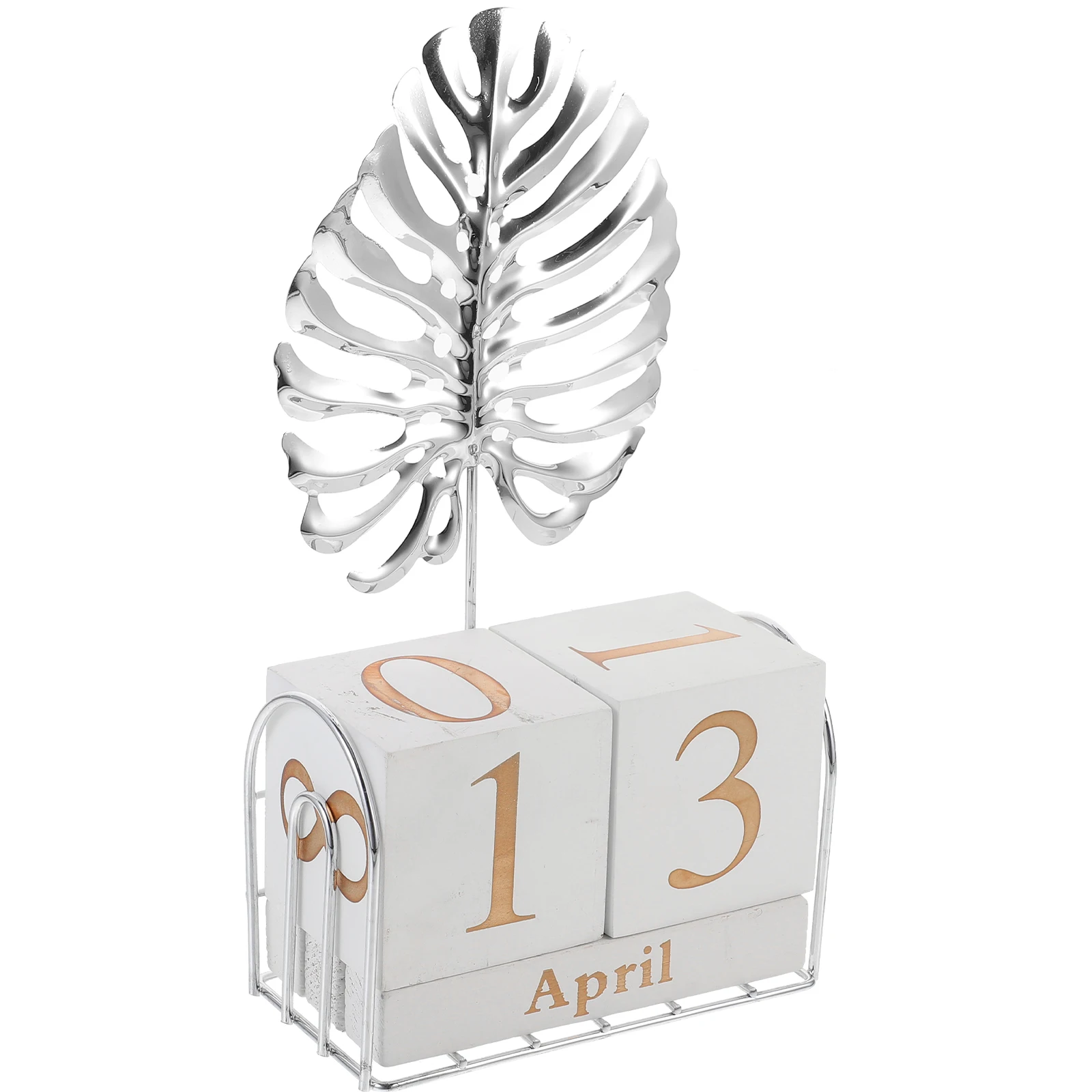 

for Totortoise Back Leaf Calendar Ornament Vintage Decor Daily Wood Block Silver Iron Child