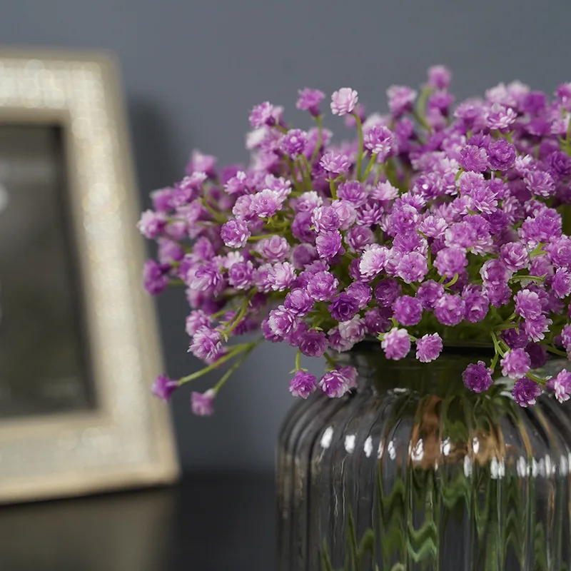 New 20cm Small Single Gypsophila Artificial Flower Wholesale Purple Milky White Blue Pink Bouquet Plastic False Flower Bouquet