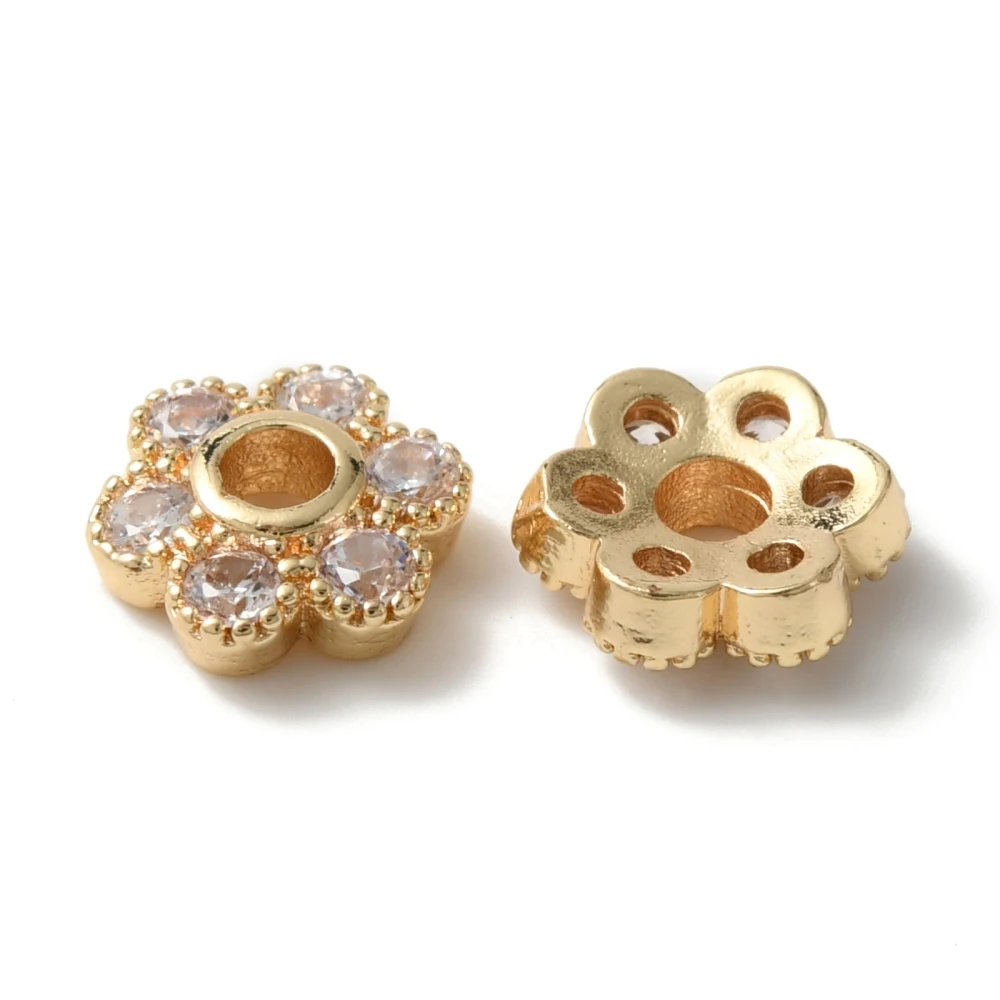 50Pcs Brass Cubic Zirconia Flower Bead Cap Multi-Petal Floral Bead Spacer for Earrings Necklaces Jewelry DIY Crafts Making