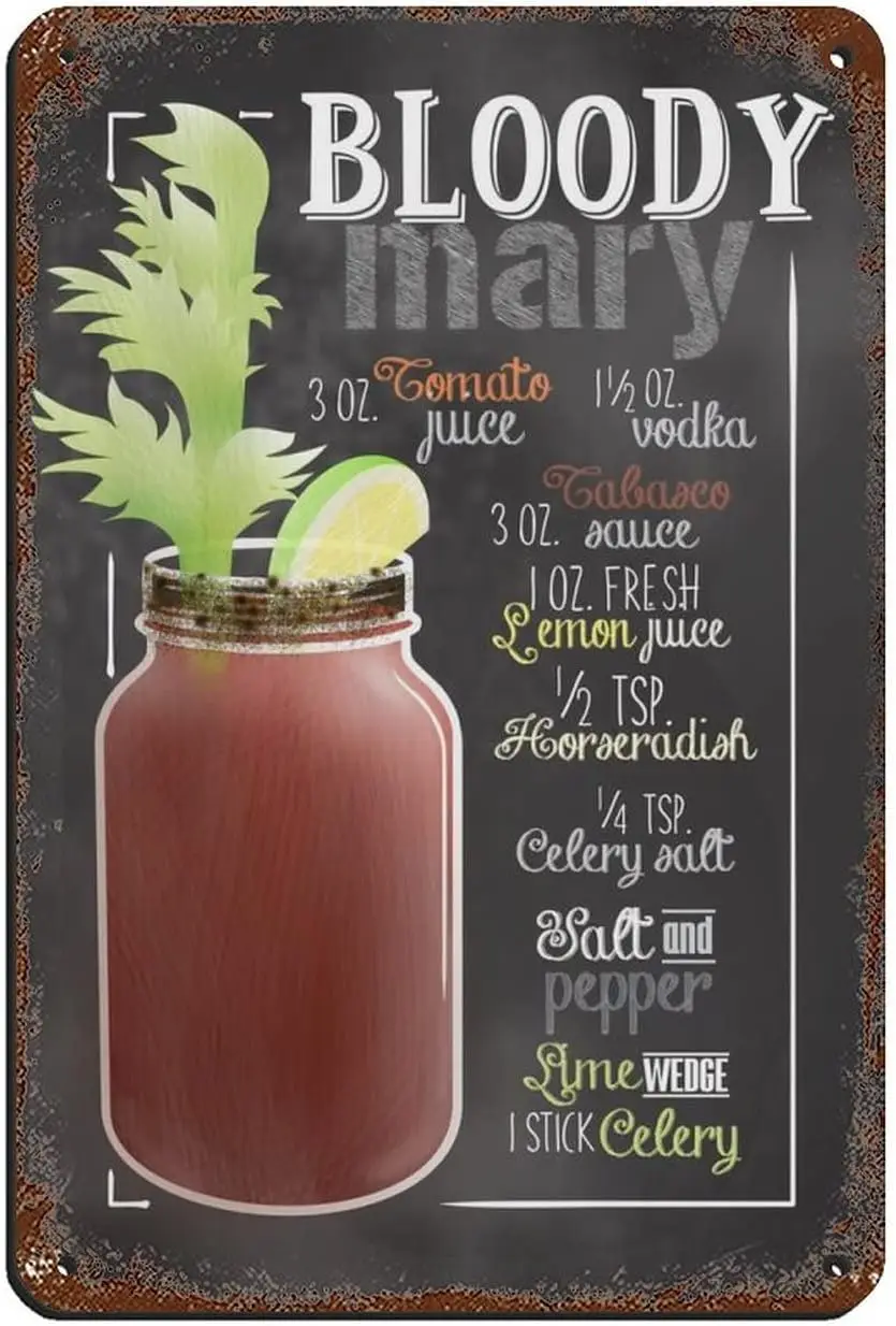 

ZXER Bloody Mary Cocktail Bar Retro Poster Retro Poster Metal Tin Sign Chic Art Retro Iron Painting Bar People Cave Cafe Family