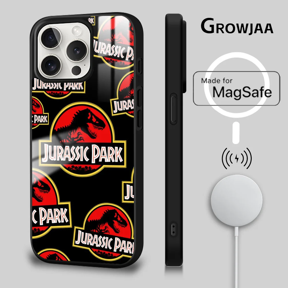 J-Jurassic Park Dinosaur World Phone Case For iPhone 16 15 14 13 12 11 Pro Max Plus Mini Magsafe Mirror Wireless Magnetic Cover