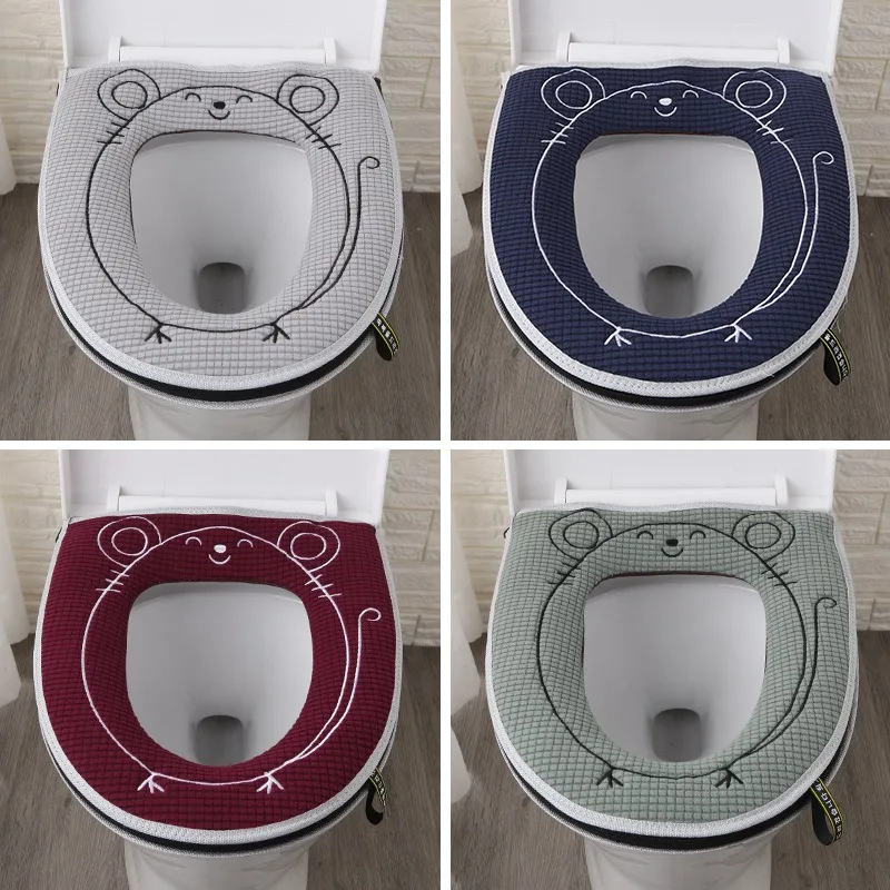 10PC Cartoon Embroidery Toilet Seat, Waterproof O-shaped Sticker, Thick Cover, Sponge , Winter