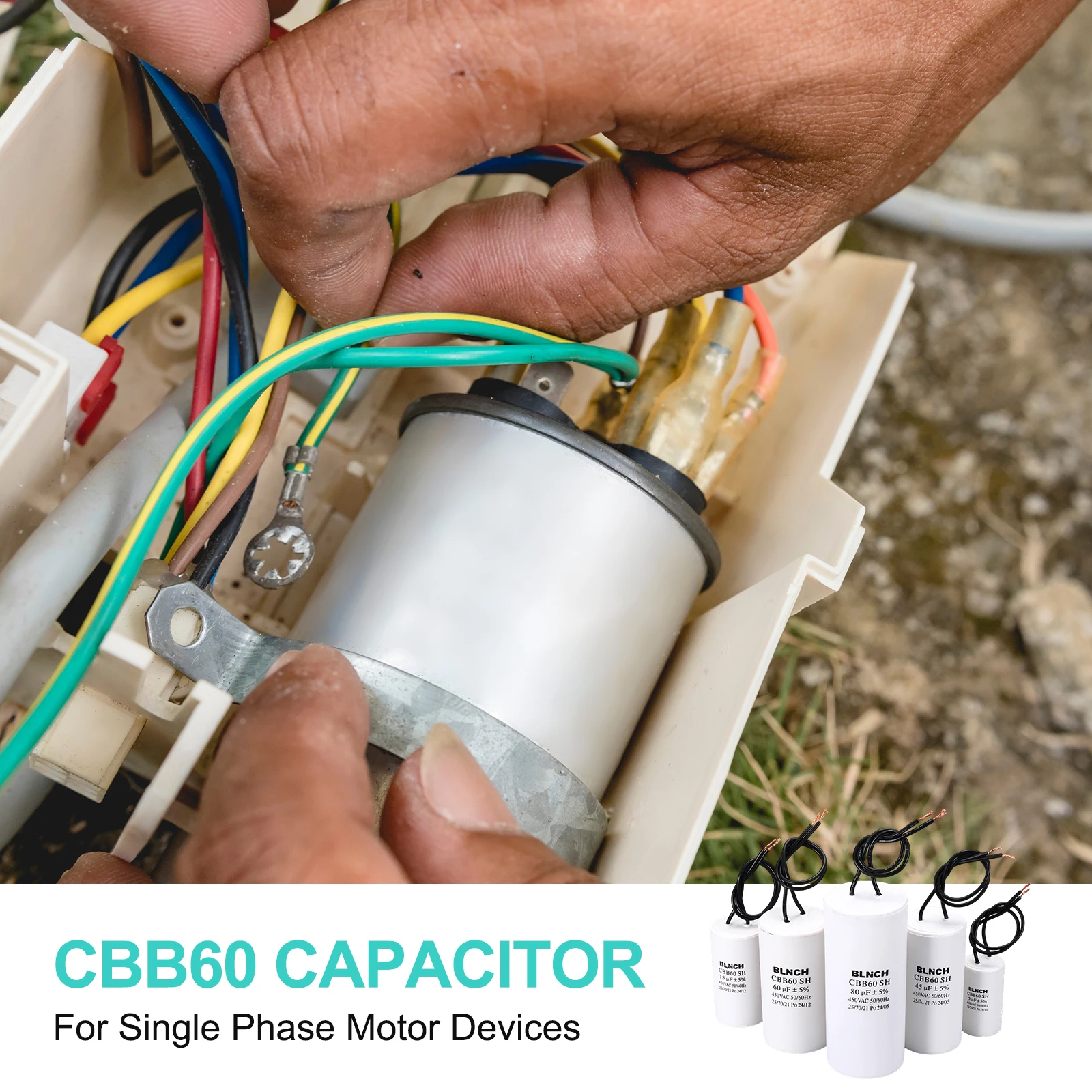 1/2Pcs CBB60 Running Capacitor 3-100uF 450V 2 Wire Electric Air Compressor Motor Run Starting Capacitor for Washing Machine view 5