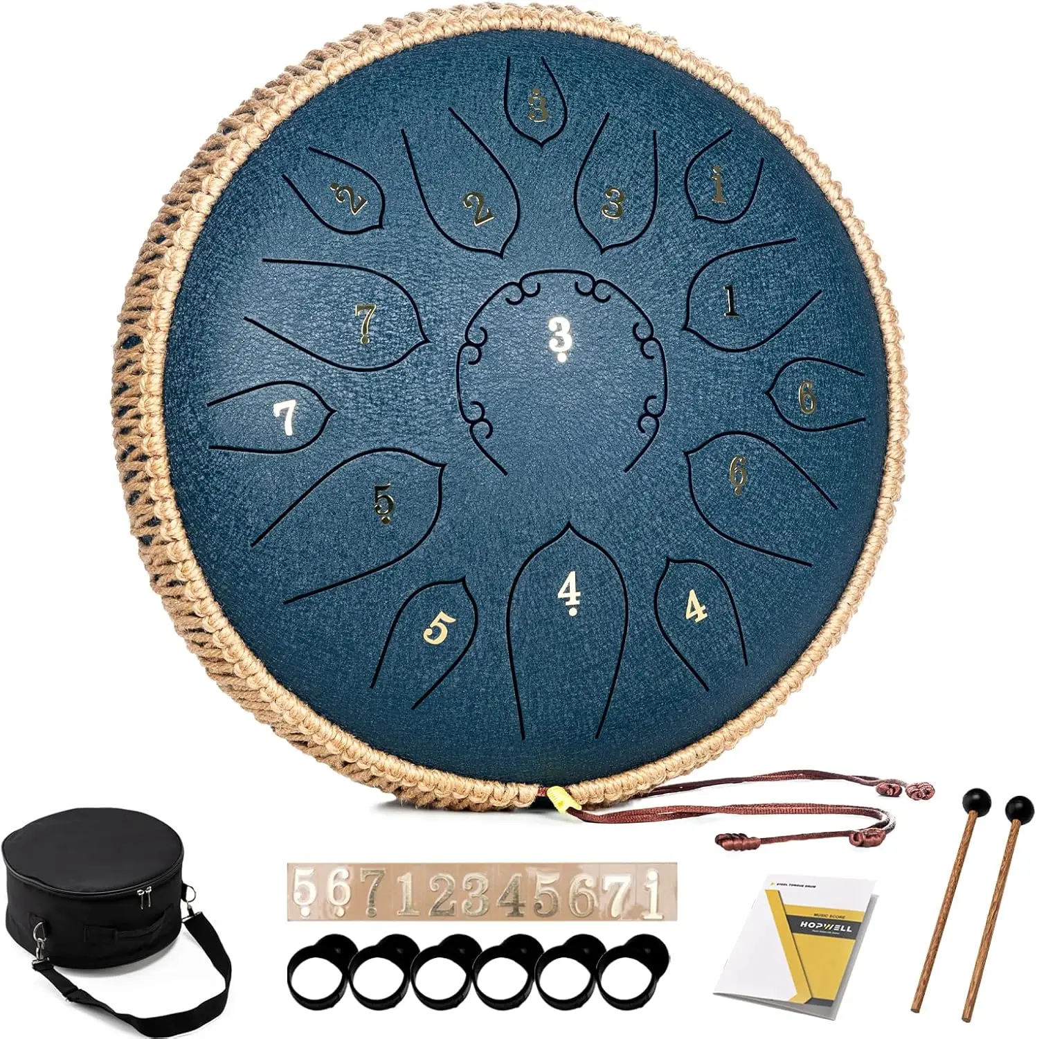 

15 Note 12 Inch Tongue Drums - Percussion Instruments - Hand Pan Drum with Music Book, Drum Mallets and Carry Bag, D Major