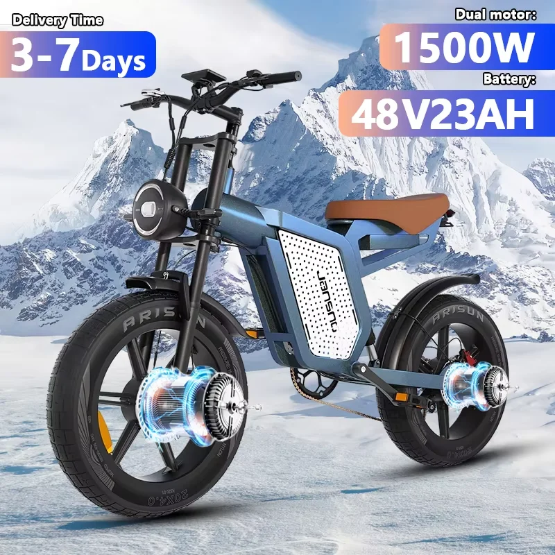 Jansno X60 E-Bike 1500W Dual Motor 48V23Ah Battery Large LCD Display Electric Bicycle Fat Tire Motorcycle Retro Electric Bike