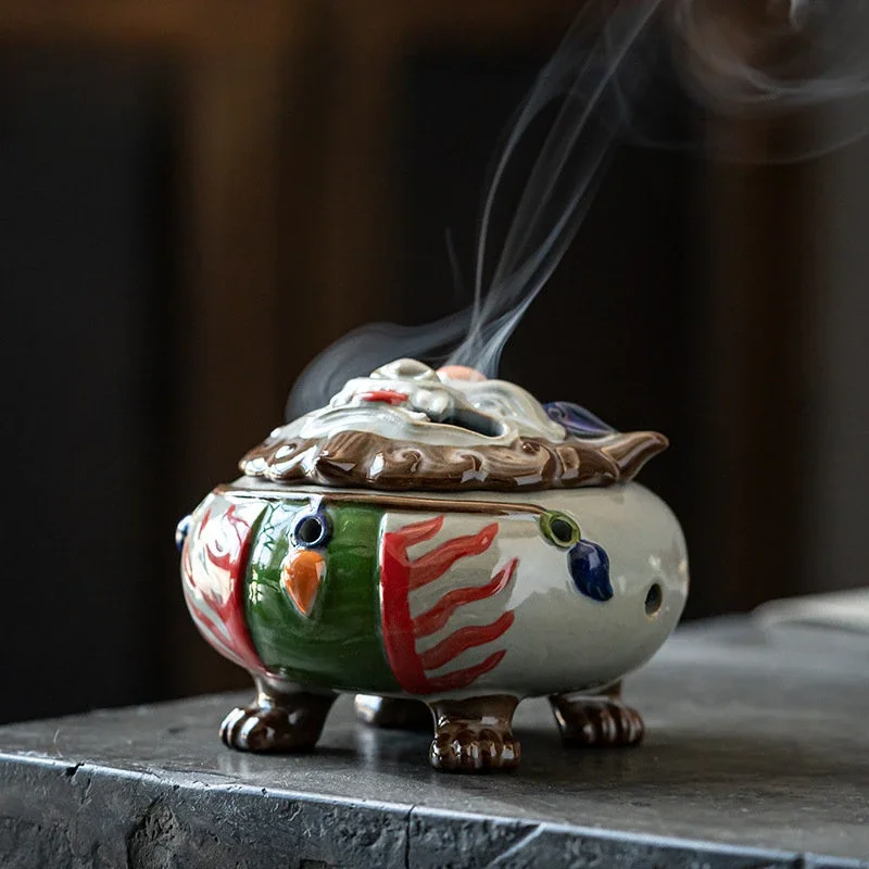 

Auspicious Animal Plate Incense Burner Ceramic Tea Table Agarwood Sandalwood Aromatherapy Stove Lucky Zen Censer Burner Ornament