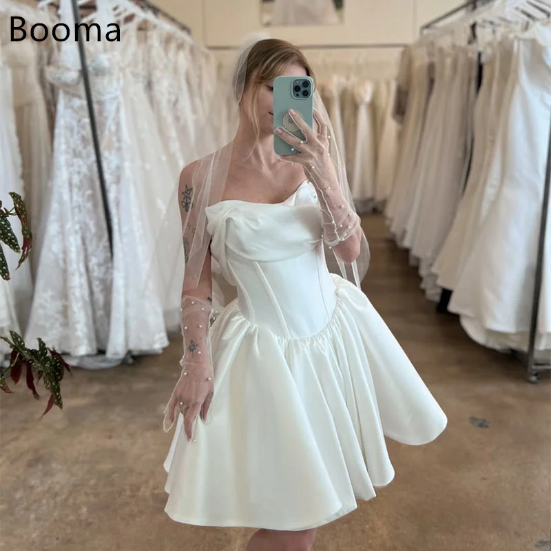 

Booma Wedding Party Dresses Sweetheart Sleeveless Simple Short Brides Prom Gown A-Line Cocktail Dreess Outfits Customize