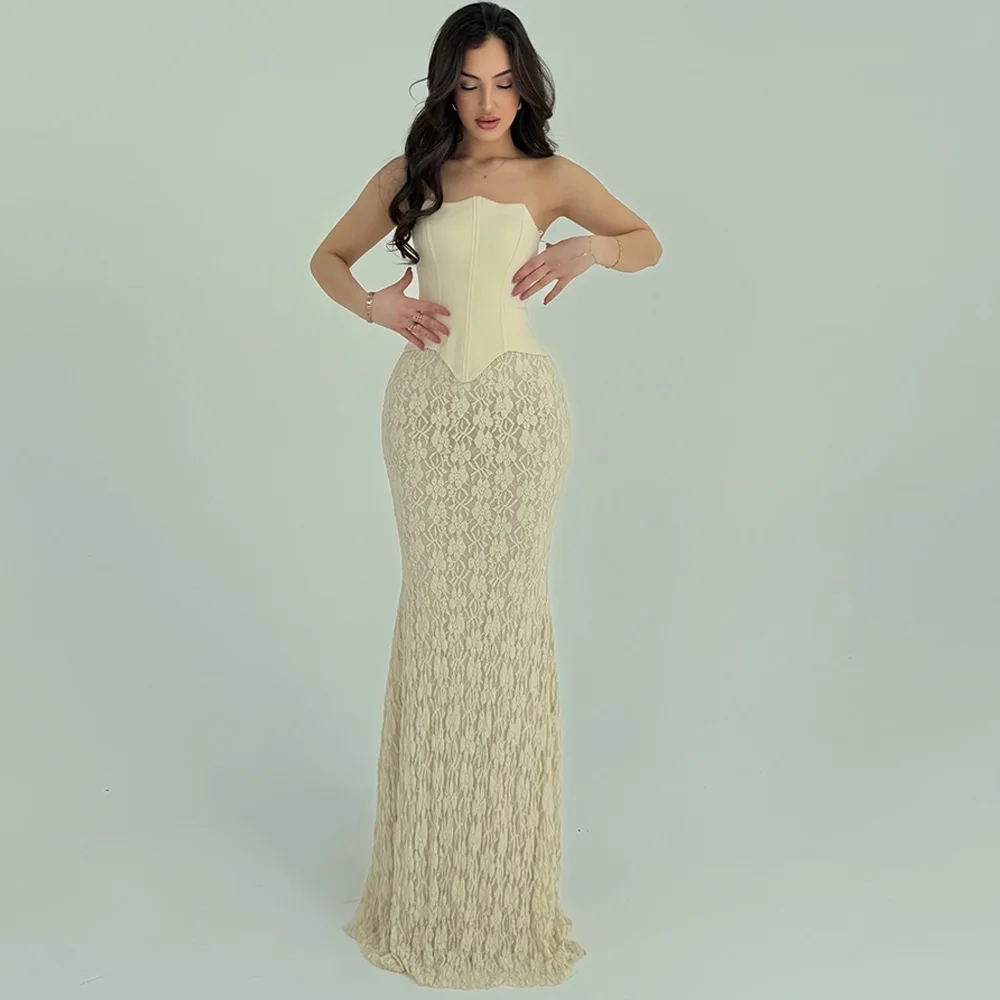 

Strapless Mermaid Evening Dress Customized High Quality Lace Celebrity Gowns Delicate Zipper Back Bespoke Occasion Gowns