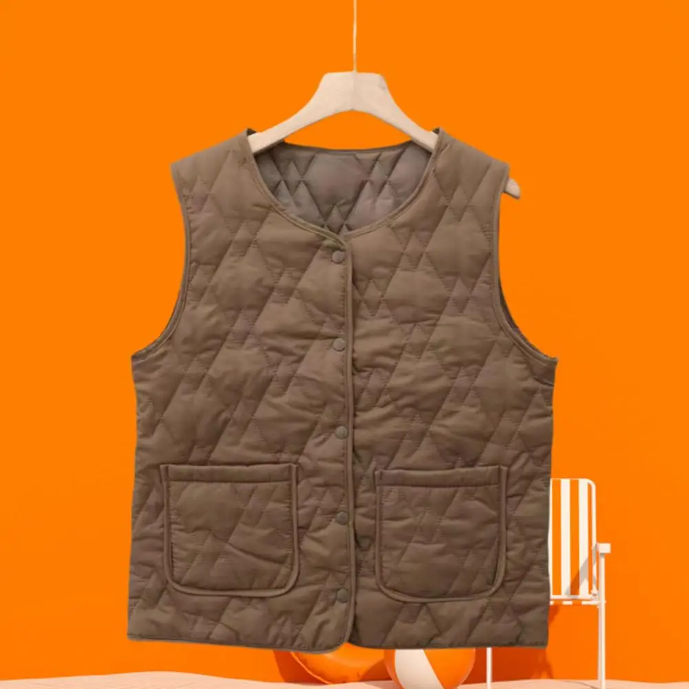 Gilet moda donna di mezza età termico senza maniche da donna con chiusura monopetto imitazione cotone di seta per l'autunno