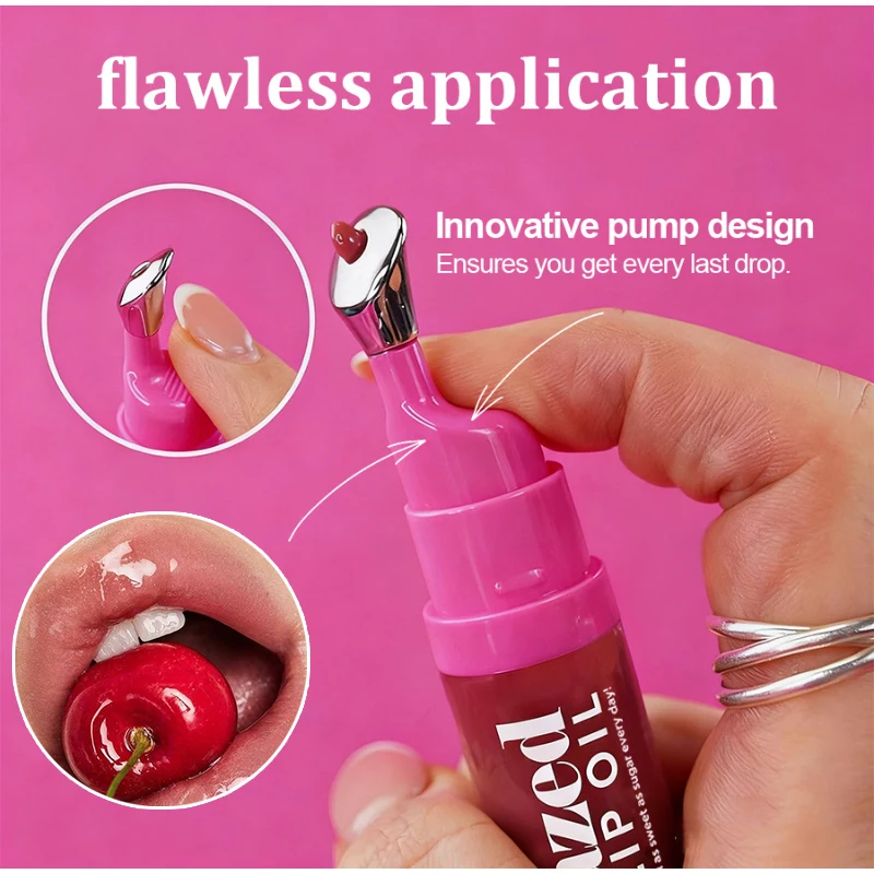 Óleo labial vitrificado com design inovador de bomba, sensação de gelo, brilho labial hidratante macio e duradouro, bálsamo labial profundamente hidratante