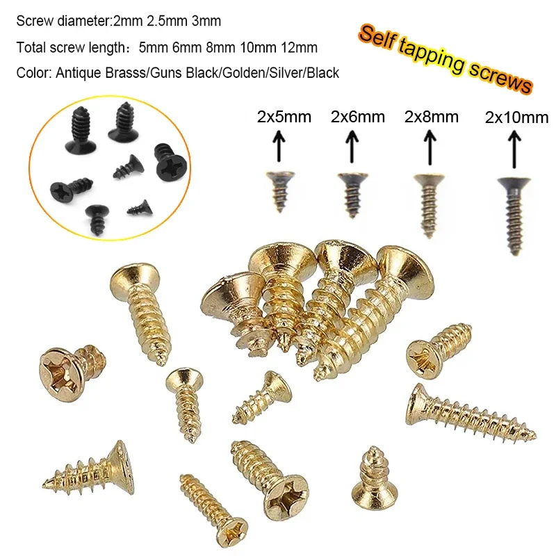 

100pcs M2/M3 Phillips Flat Head Round Pan Head Self-Tapping Screws for Wood Furniture & Wooden Box Assembly