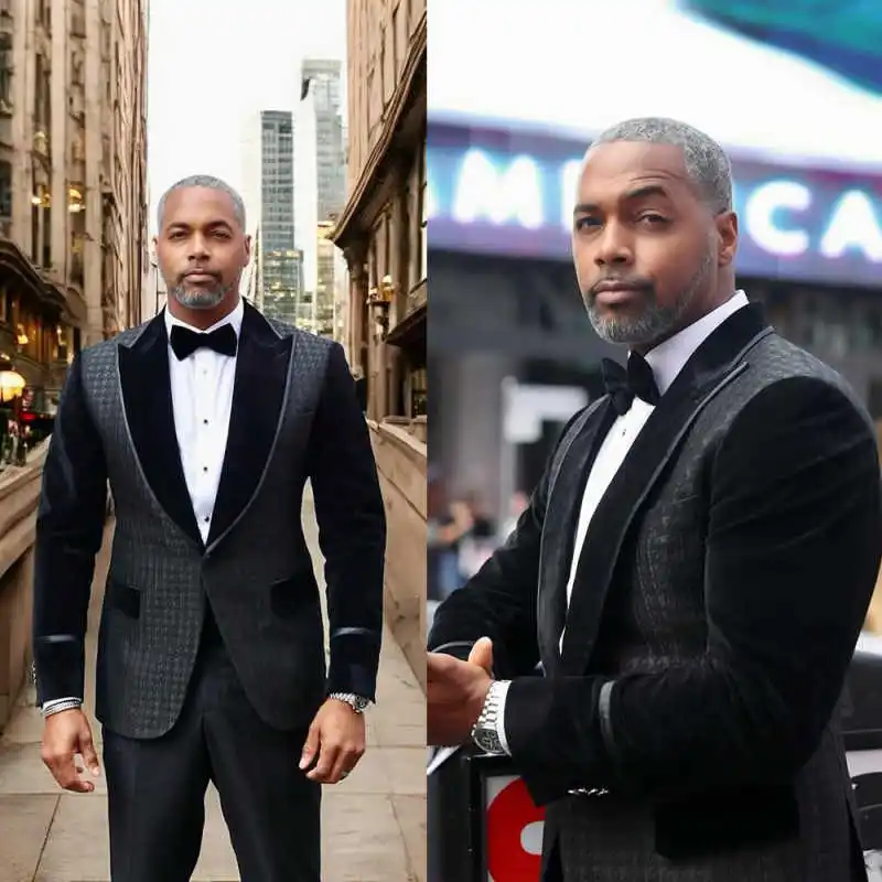 

Classic 2 Piece Men Suits One Button Velvet Peaked Lapel Wedding Tuxedos Plaid Patterned Formal Party Custom Made